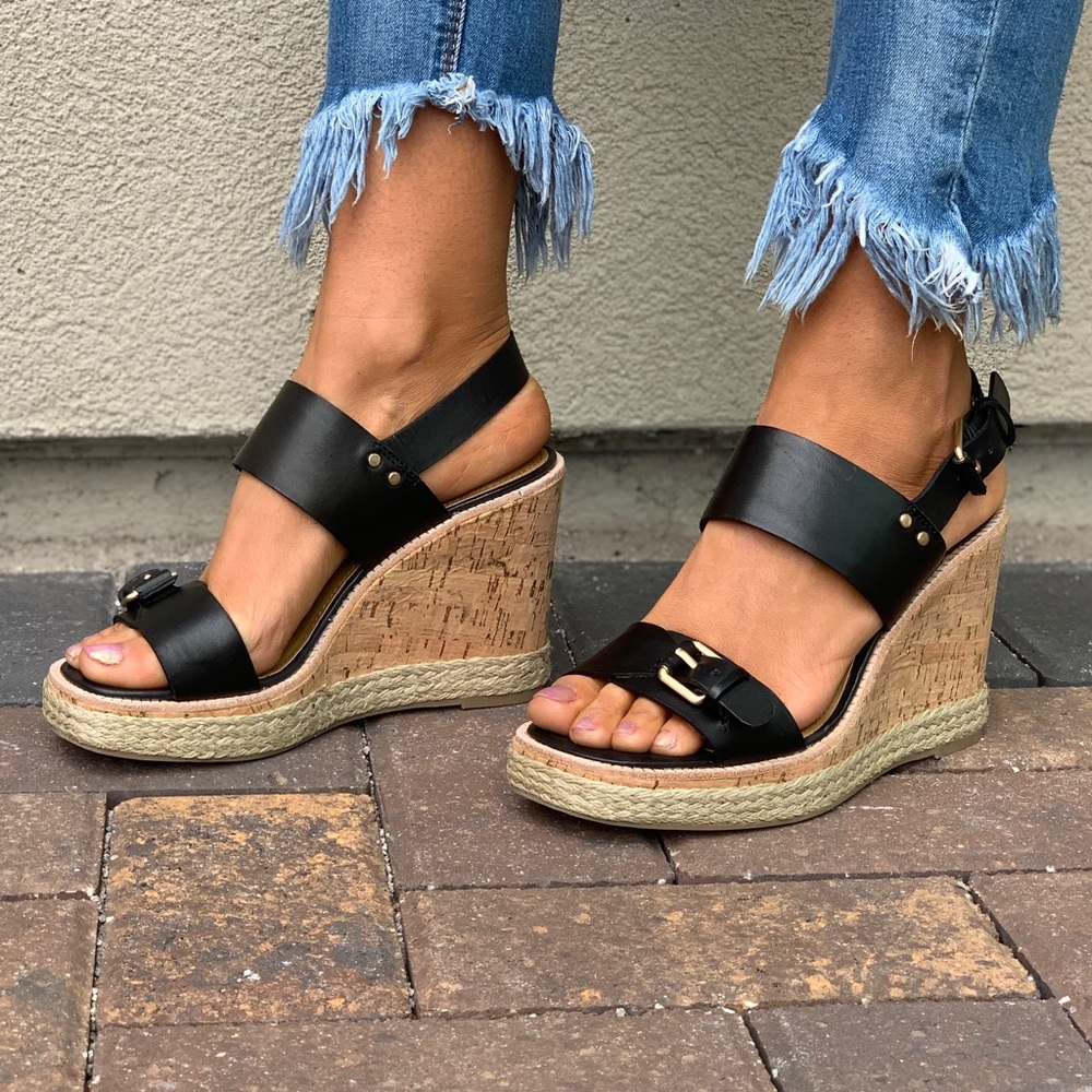 Leather Cork Espadrille Platform Wedge Sandal - Picture 3 of 8